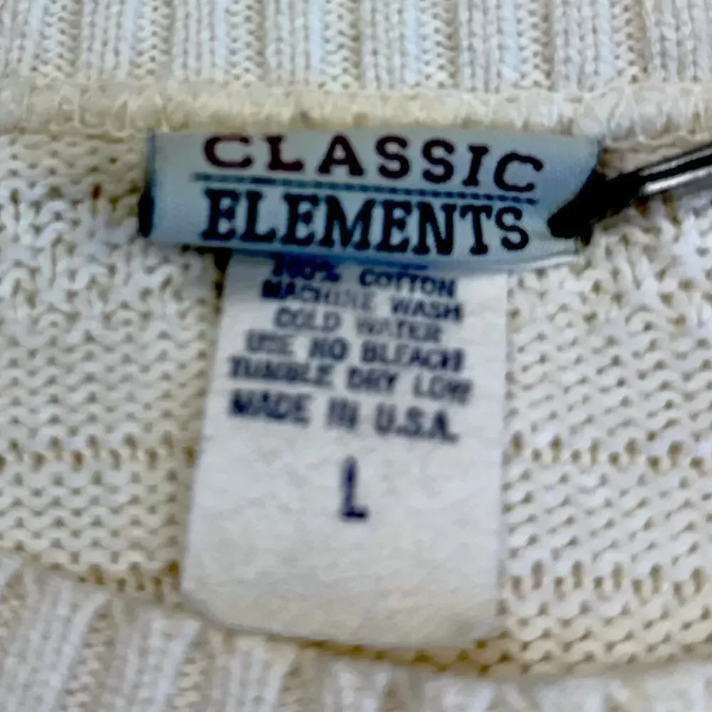 Classic Elements Vintage Short Sleeves Cotton Cable Knit Sweater Womens L White